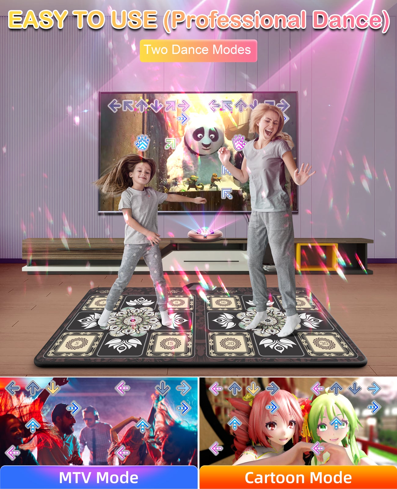 🅷🅰🅿🅷🅾🅼 Dance Game Soft Mat Toys - Wireless Music Electronic Dance Mats for Kids and Adults - Double Use Exercise Dance Pad Game for TV, Gifts for Ages 4 5 6 7 8 9 10 11 12+ Year Old Boys & Girls
