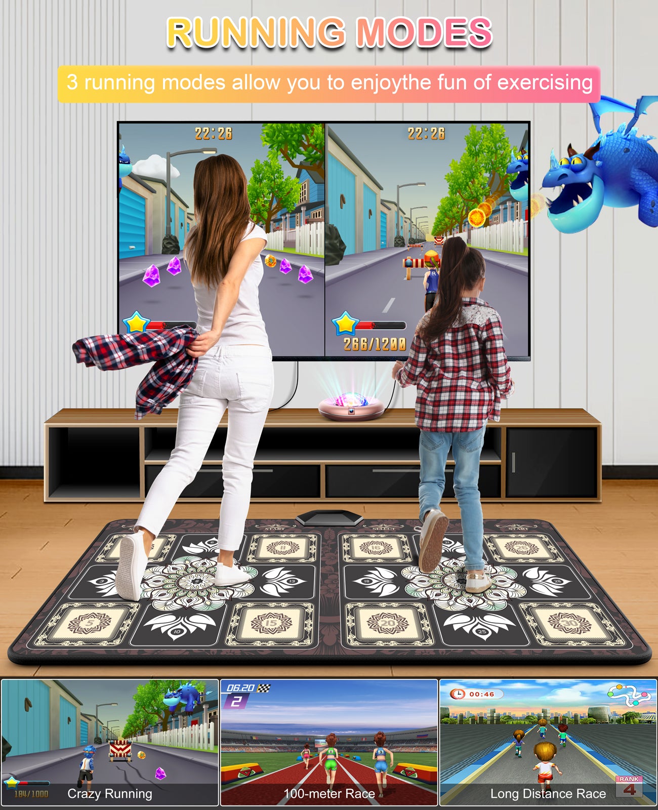 🅷🅰🅿🅷🅾🅼 Dance Game Soft Mat Toys - Wireless Music Electronic Dance Mats for Kids and Adults - Double Use Exercise Dance Pad Game for TV, Gifts for Ages 4 5 6 7 8 9 10 11 12+ Year Old Boys & Girls