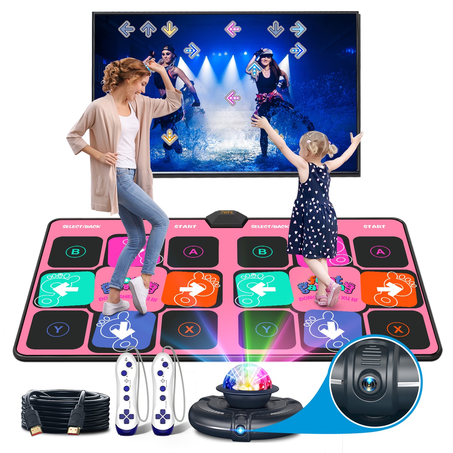FWFX Electronic Dance Mats - Dance Mat Double Game for Kids and Adults, Wireless Musical Dancing Mat