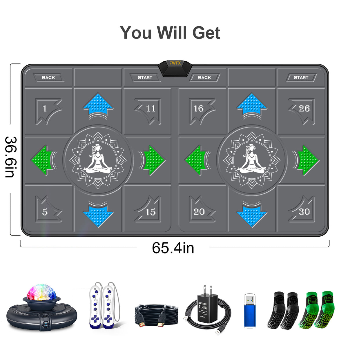 FWFX Dance Mat for Kids & Adults, Interactive TV Fitness System for Family | Plug & Play Offline, 2-Player Dance & Sports Games, Preloaded, Expandable Music, Wireless Dance Pad for Home Workout & Gift