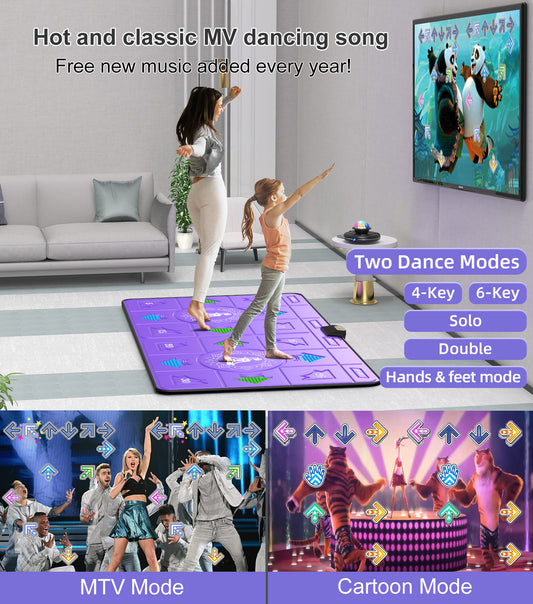 FWFX Wireless Dance Mat for Kids and Adults, Exercise Dance Pad Game for TV | Plug & Play, 2-Player, Multi-functional, Fun Family Fitness, Active Play Game, Expandable Music, No Wi-Fi, Thick PU Workout Mat