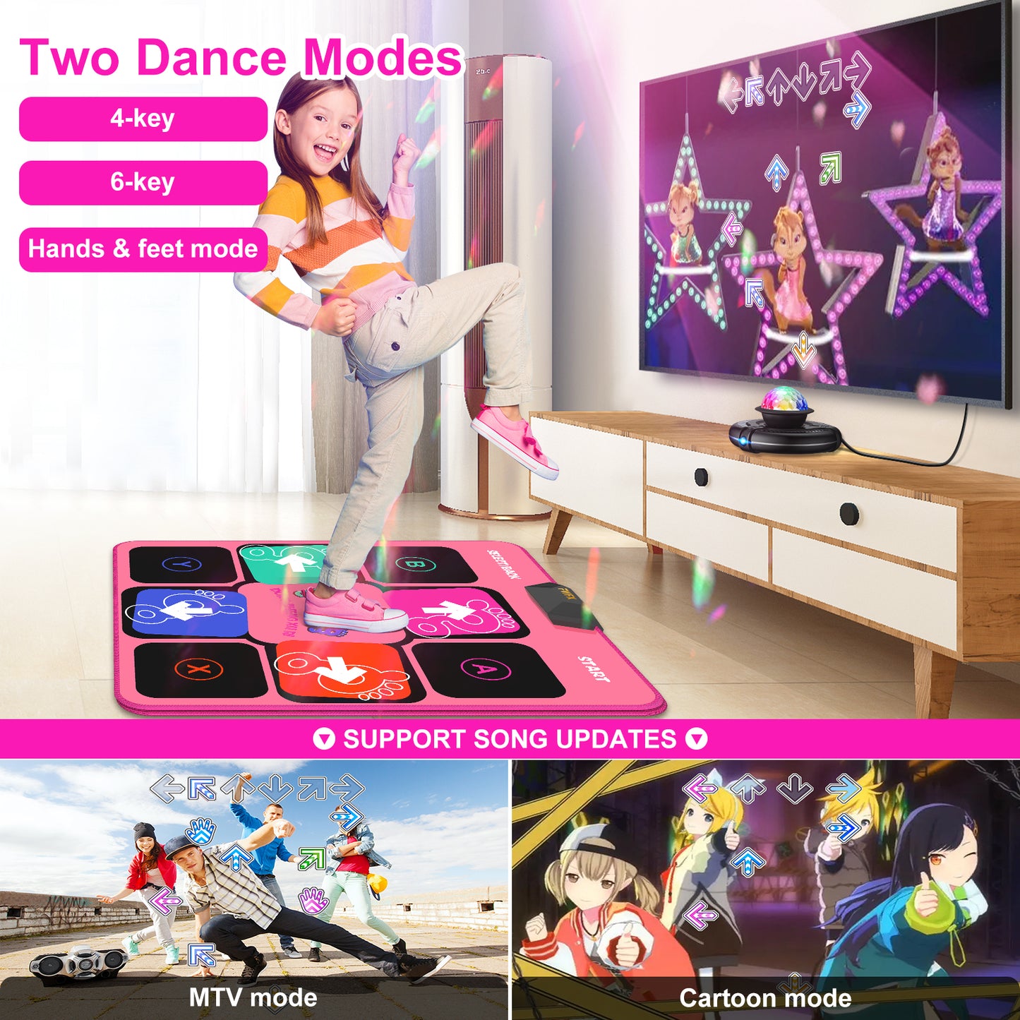 FWFX Kids Dance Mat - Wireless Music Electronic Dance Mats for Girls and Boys - Exercise Dance Pad Game for TV, Christmas Birthday Gifts for Kids Teens Students (Pink)
