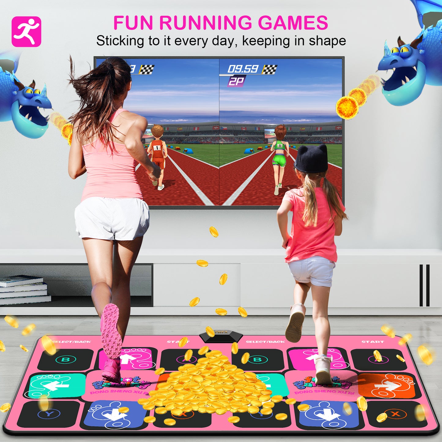 FWFX Electronic Dance Mats - Dance Mat Double Game for Kids and Adults, Wireless Musical Dancing Mat