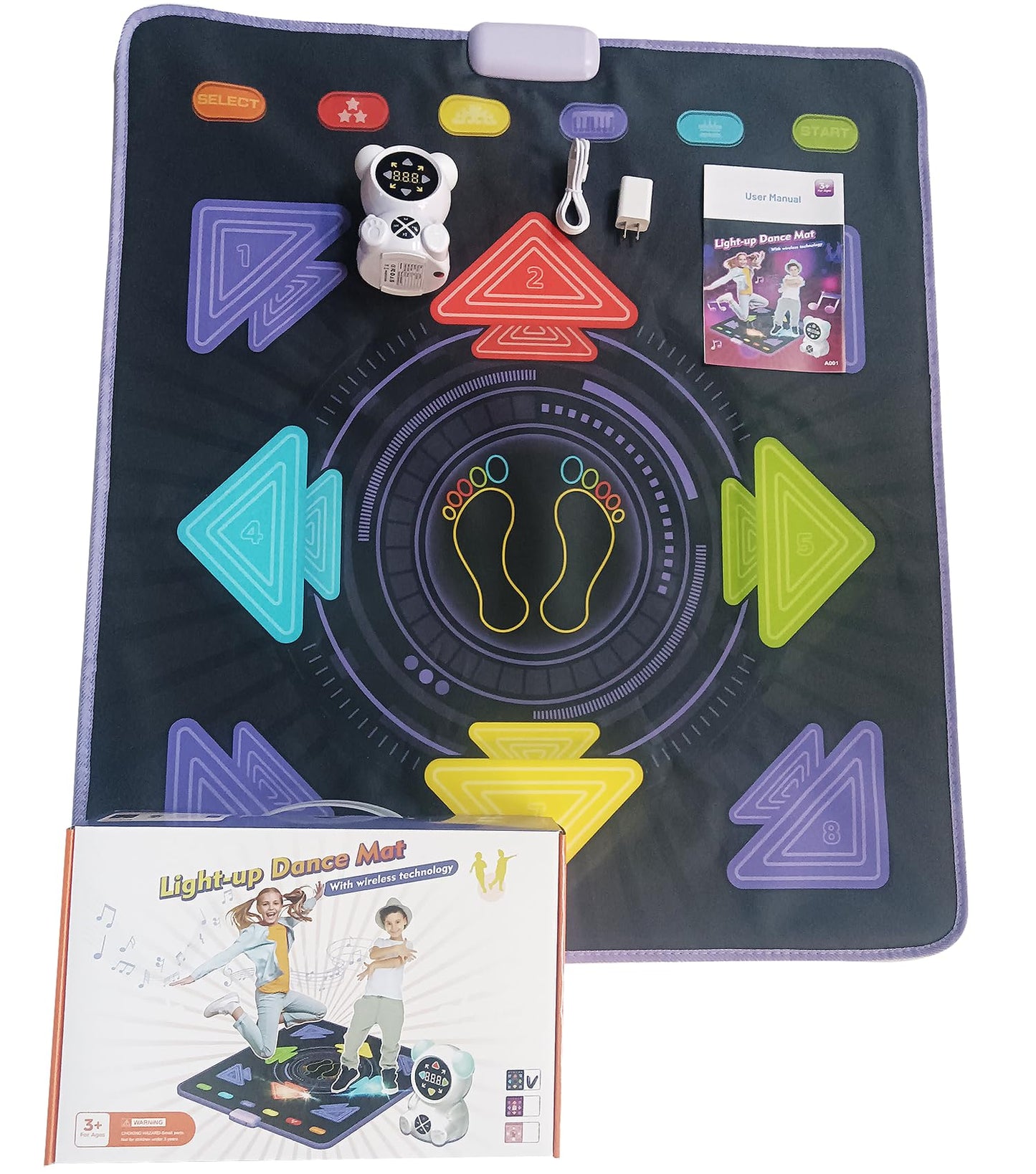 Haphom Dance Mat for Kids, Rechargeable Dance Mats for Girls and Boys, Light-up Dancing pad Game with Wireless Bluetooth, Christmas Birthday Gifts Ideas for 3-12 Year Old Kids