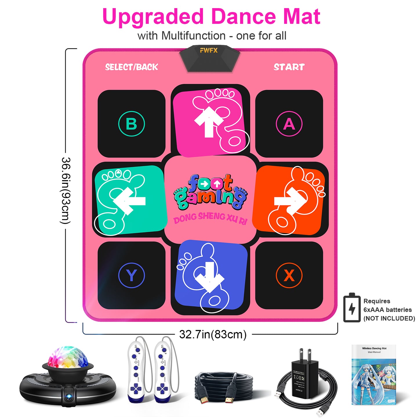 FWFX Kids Dance Mat - Wireless Music Electronic Dance Mats for Girls and Boys - Exercise Dance Pad Game for TV, Christmas Birthday Gifts for Kids Teens Students (Pink)