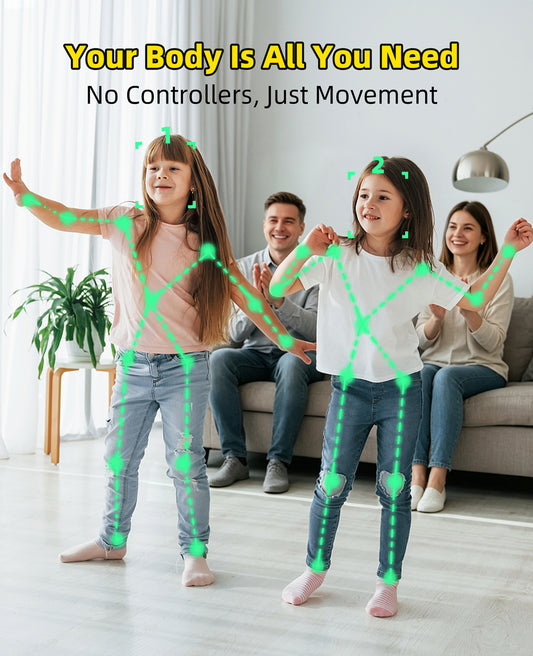 FWFX Kids Video Game Console - Plug and Play AR Motion Sensing Games for TV, Indoor Active Play System, Interactive Fun for Boys Girls, Family Game Night, Parties, Playdates, Gift Ages 4-12
