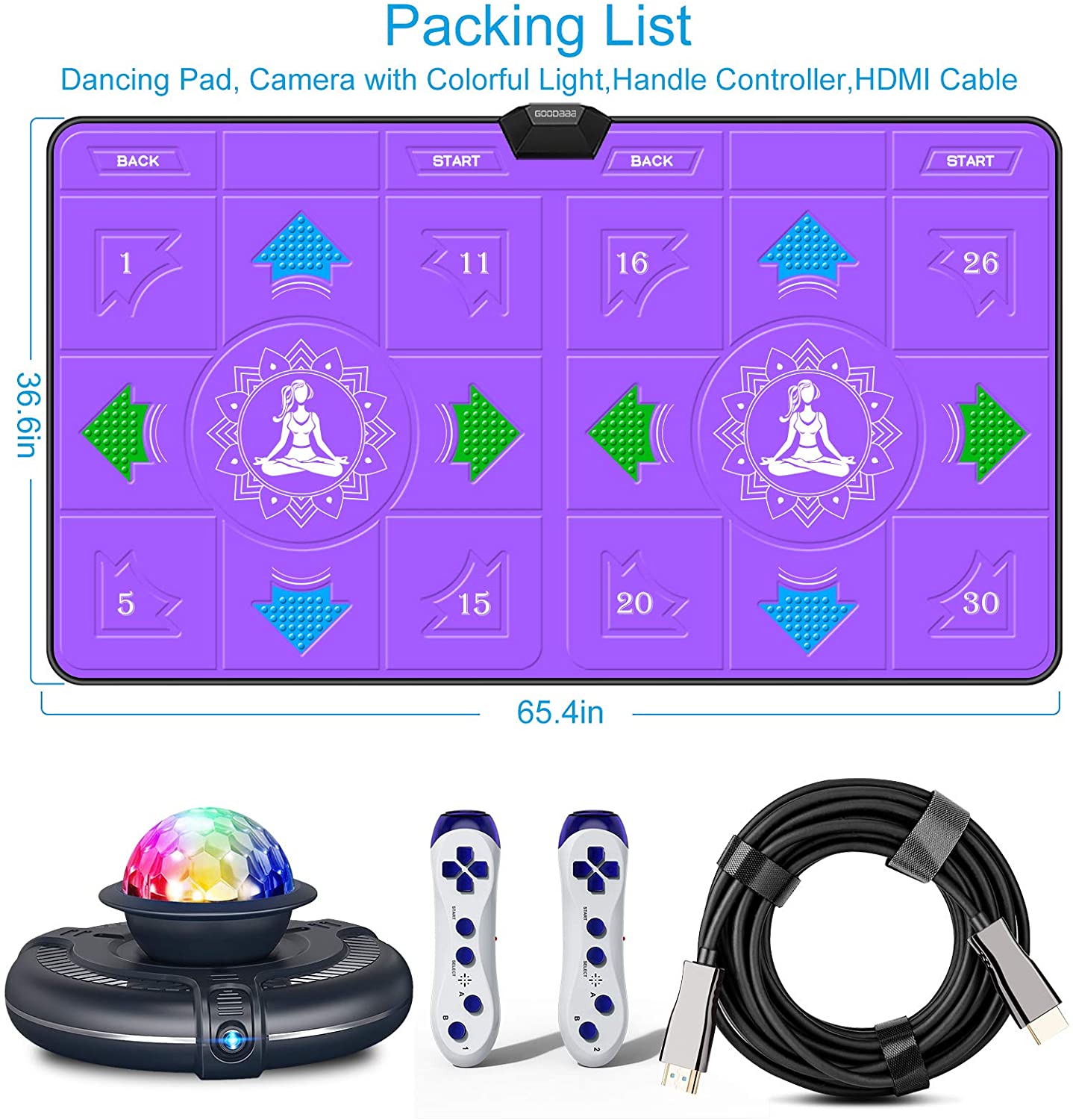 FWFX Dance Mat for Kids and Adults Musical Electronic Dance Mats with HD Camera, Double User Wireless Dancing Mat, Exercise & Fitness Dance Step Pad Game for TV, Toys Gift for Girls & Boys Ages 6+