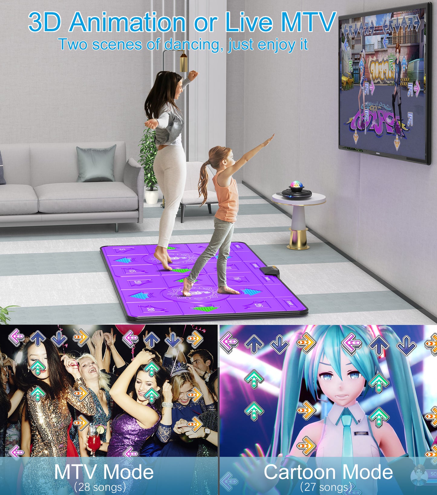 FWFX Dance Mat Games for TV - Wireless Musical Electronic Dance Mats with HD Camera, Double User Exercise Fitness Non-Slip Dance Step Pad Dancing Mat for Kids & Adults, Gift for Boys & Girls