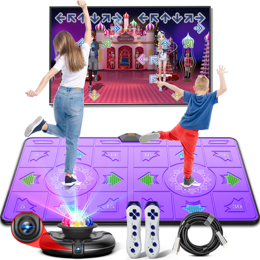 FWFX Dance Mat Games for TV - Wireless Musical Electronic Dance Mats with HD Camera, Double User Exercise Fitness Non-Slip Dance Step Pad Dancing Mat for Kids & Adults, Gift for Boys & Girls