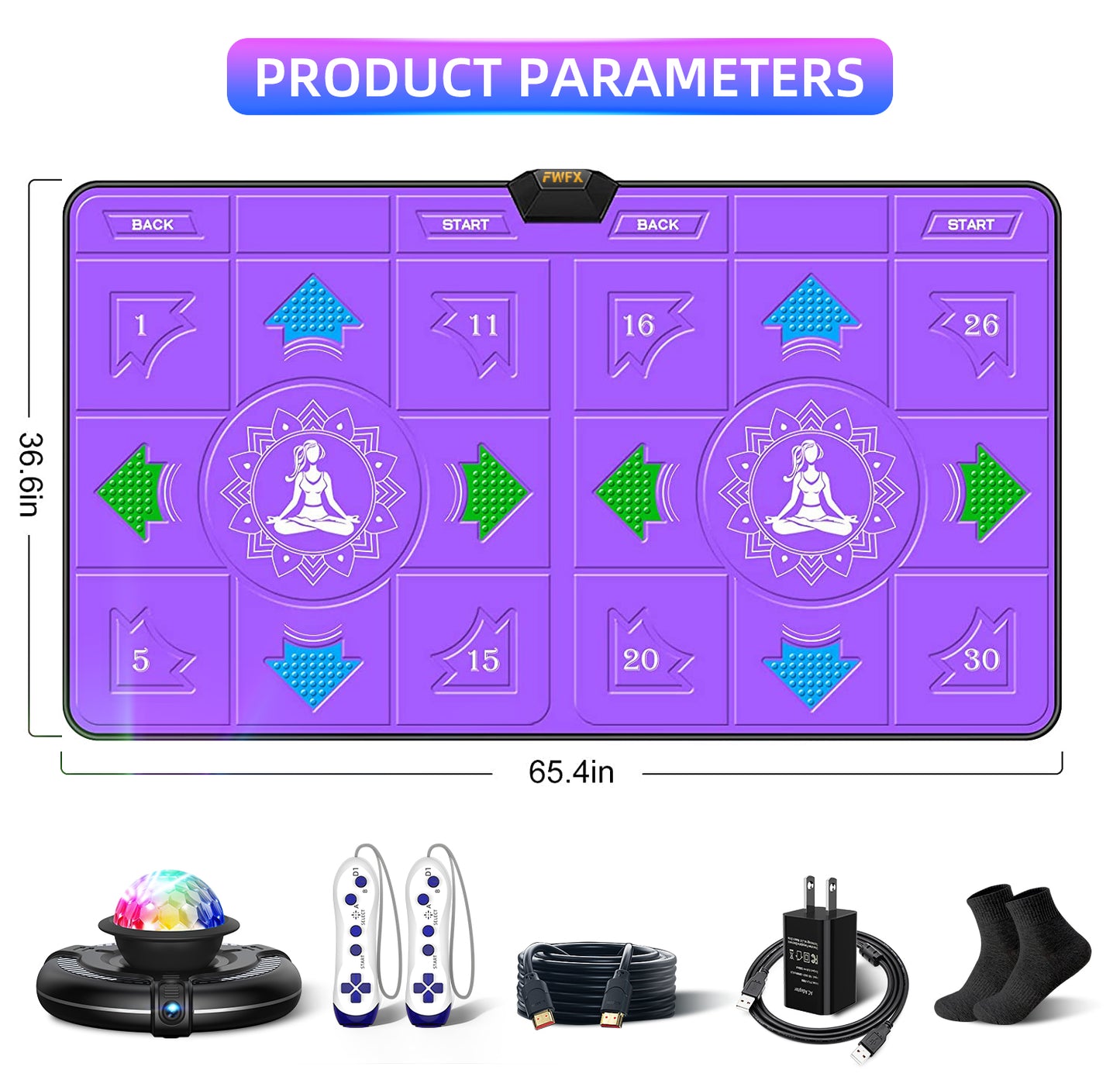 FWFX Dance Mat Games for TV - Wireless Musical Electronic Dance Mats with HD Camera, Double User Exercise Fitness Non-Slip Dance Step Pad Dancing Mat for Kids & Adults, Gift for Boys & Girls