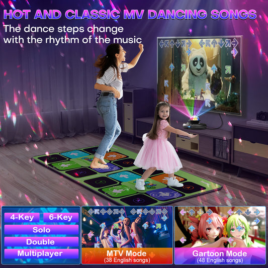 FWFX Electronic Dance Mats - Dance Mat Double Game for Kids and Adults, Wireless Musical Dancing Mat (Green, 36.6" x65.4")