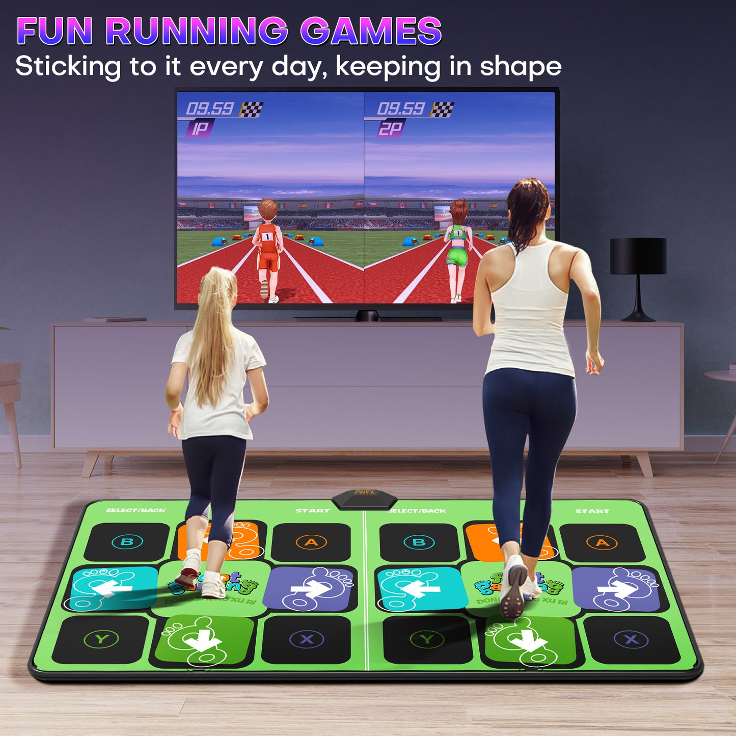 FWFX Electronic Dance Mats - Dance Mat Double Game for Kids and Adults, Wireless Musical Dancing Mat (Green, 36.6" x65.4")