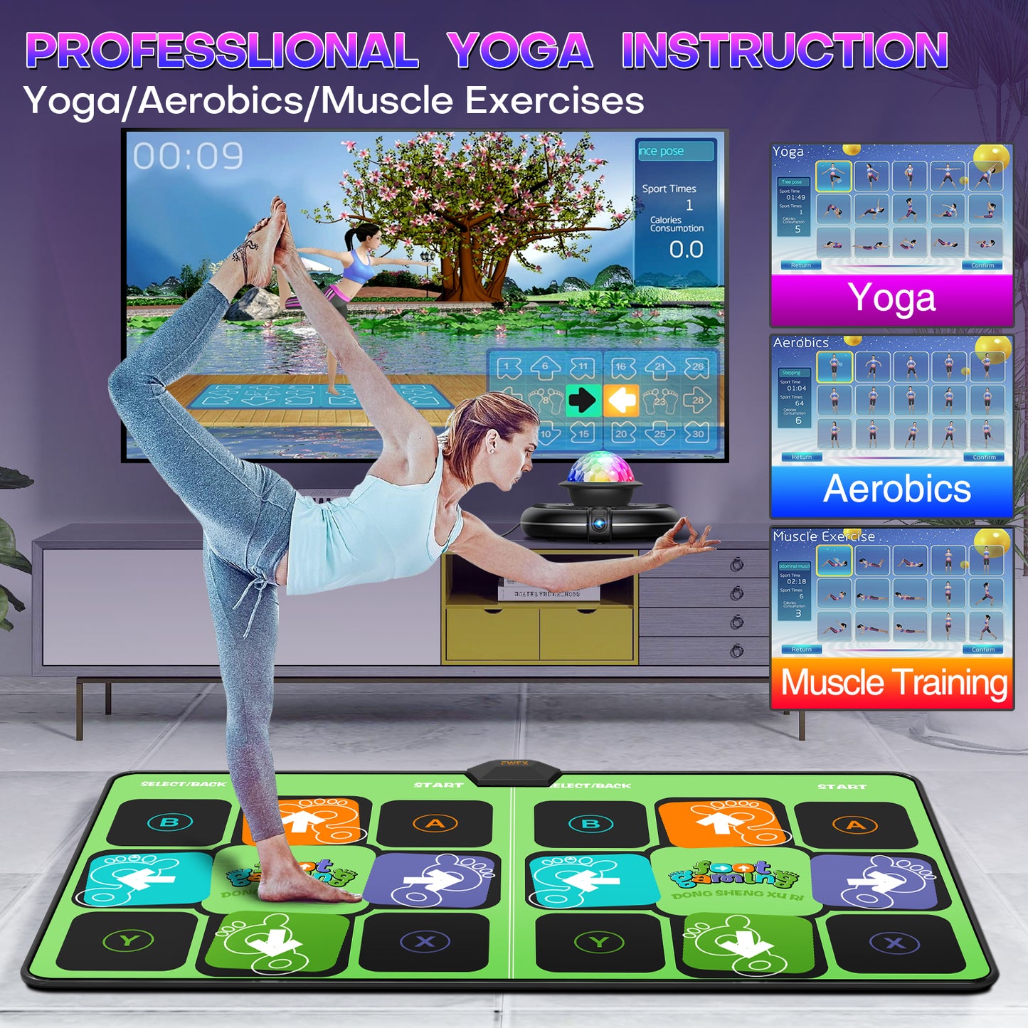 FWFX Electronic Dance Mats - Dance Mat Double Game for Kids and Adults, Wireless Musical Dancing Mat (Green, 36.6" x65.4")