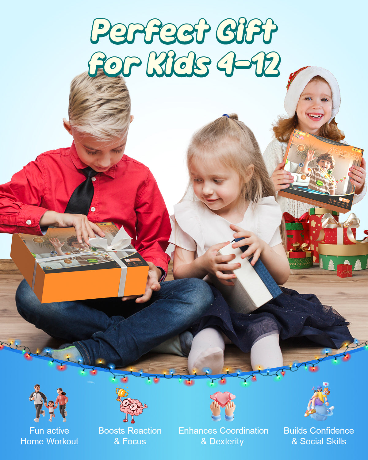 FWFX Kids AR Motion Gaming Console – Plug and Play Active Play System | AI Motion Tracking+ Gamepad, Preloaded Games. No Wi-Fi, Ideal for Indoor Active Play, Playdates, Birthday Gifts for Ages 4-12