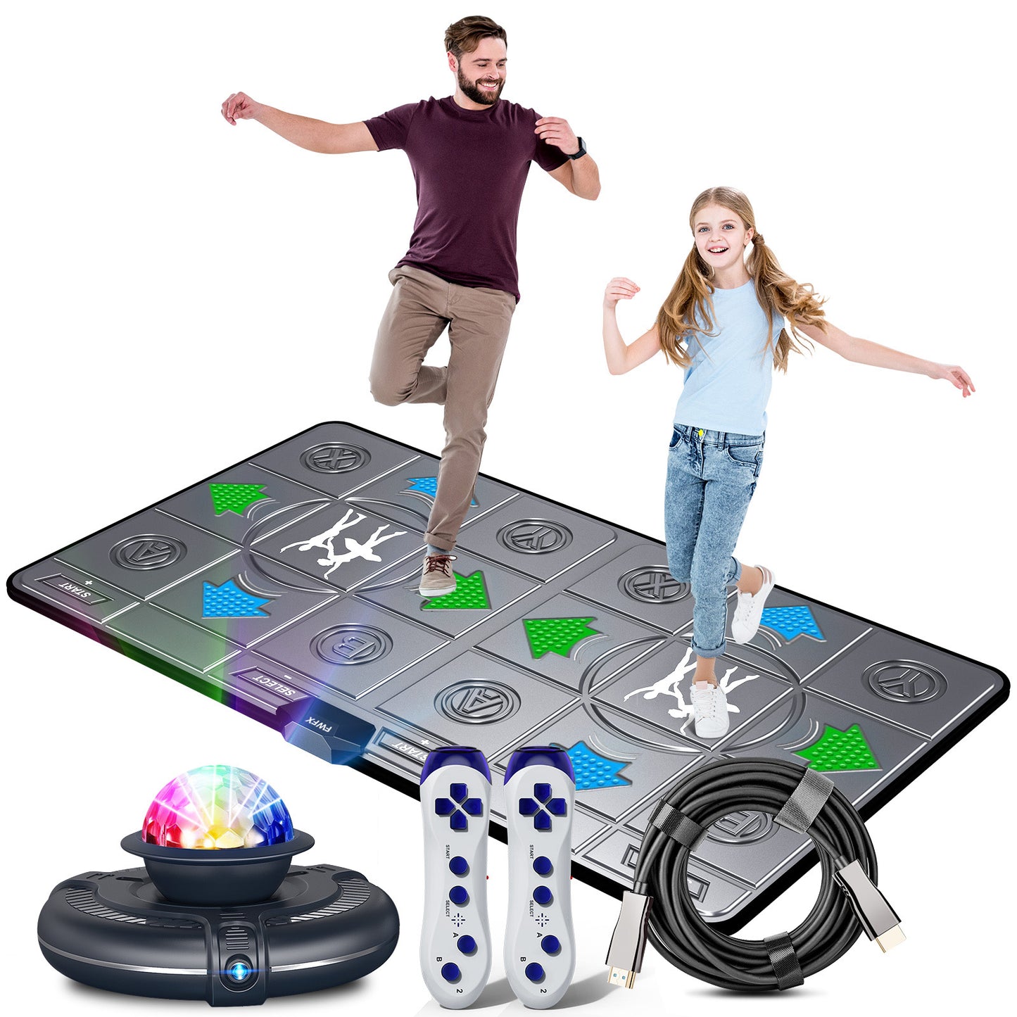 FWFX Wireless Dance Mat for Kids & Adults, Interactive TV Game System with Fitness Dance Pad, Plug & Play Indoor Sports Games for Family Fun(Deep Grey)