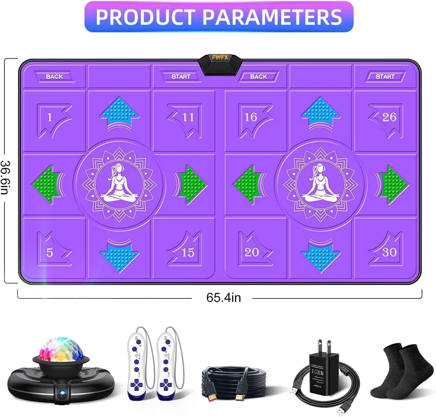 FWFX Dance Mat for Kids and Adults - Wireless Dancing Mat, Exercise & Fitness Dance Step Pad Game for TV, Musical Electronic Dance Mats with HD Camera, (Deep Purple)