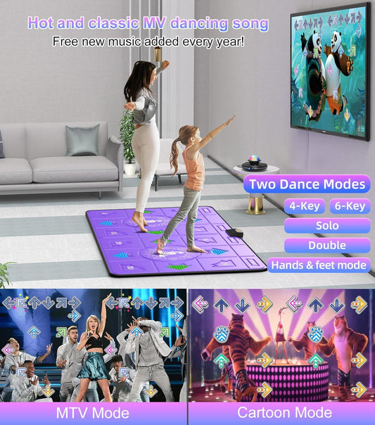 FWFX Wireless Dance Mat for Kids and Adults, Exercise Dance Pad Game for TV | Plug & Play, 2-Player, Multi-functional, Fun Family Fitness, Active Play Game, Expandable Music, No Wi-Fi, Thick PU Workout Mat