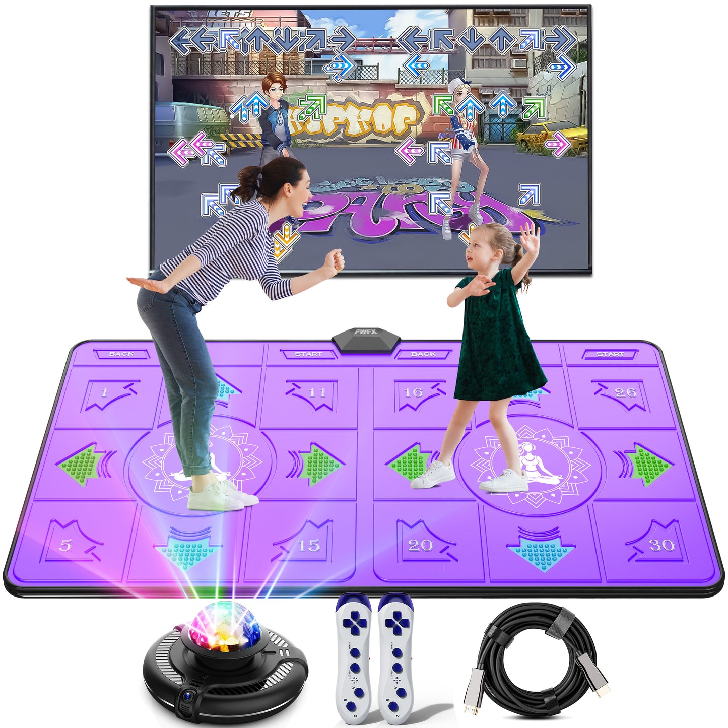 FWFX Dance Mat for Kids and Adults - Wireless Dancing Mat, Exercise & Fitness Dance Step Pad Game for TV, Musical Electronic Dance Mats with HD Camera, (Deep Purple)