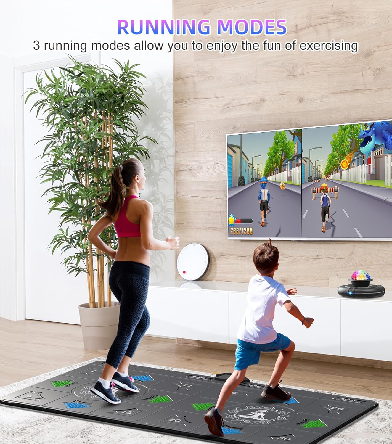 FWFX Dance Mat  for Kids & Adults, Interactive TV Fitness System for Family | Plug & Play Offline, 2-Player Dance & Sports Games, Preloaded, Expandable Music, Wireless Dance Pad for Home Workout & Gift
