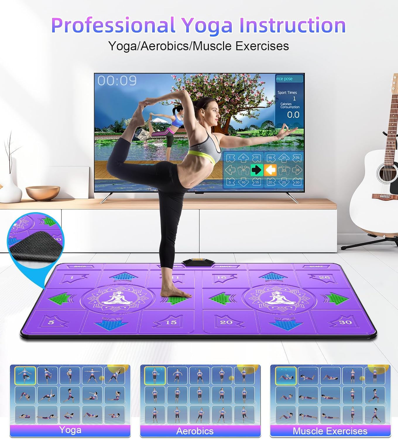 FWFX Wireless Dance Mat for Kids and Adults, Exercise Dance Pad Game for TV | Plug & Play, 2-Player, Multi-functional, Fun Family Fitness, Active Play Game, Expandable Music, No Wi-Fi, Thick PU Workout Mat