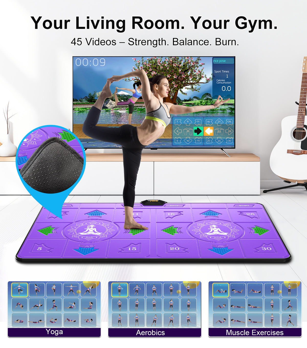 FWFX Wireless Dance Mat for Kids and Adults, Exercise Dance Pad Game for TV | Plug & Play, 2-Player, Multi-functional, Fun Family Fitness, Active Play Game, Expandable Music, No Wi-Fi, Thick PU Workout Mat