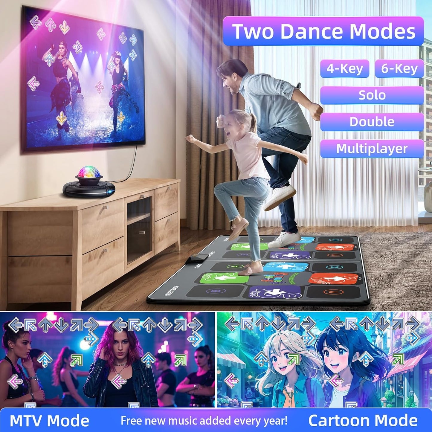 FWFX Dance Game Mat for Kids and Adults, Interactive TV Home Gym System | Plug & Play Offline, 2-Player, Dance & Sports Games, Preloaded, Expandable Music, Christmas Gift for Family Game & Playdates