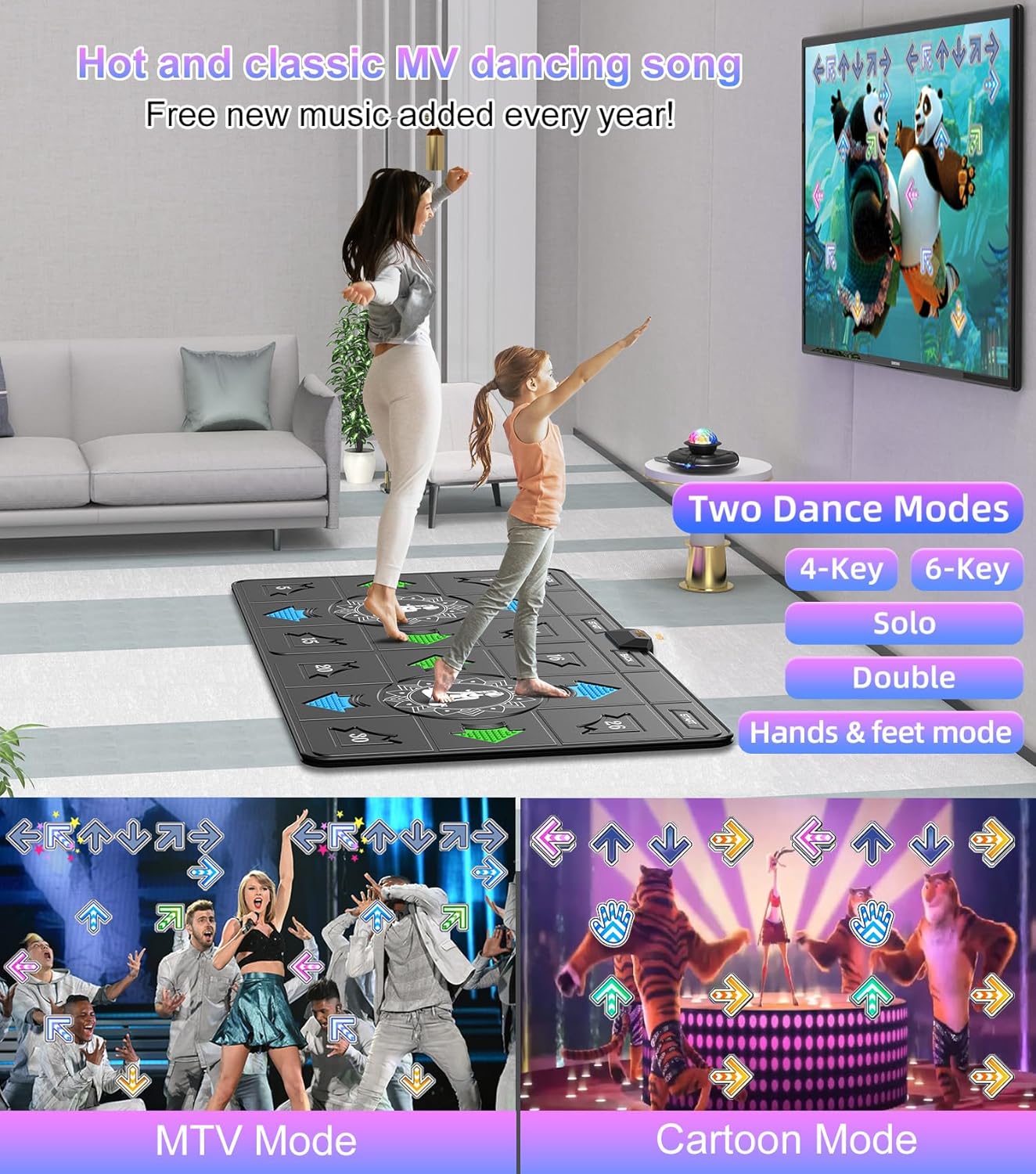 FWFX Dance Mat  for Kids & Adults, Interactive TV Fitness System for Family | Plug & Play Offline, 2-Player Dance & Sports Games, Preloaded, Expandable Music, Wireless Dance Pad for Home Workout & Gift