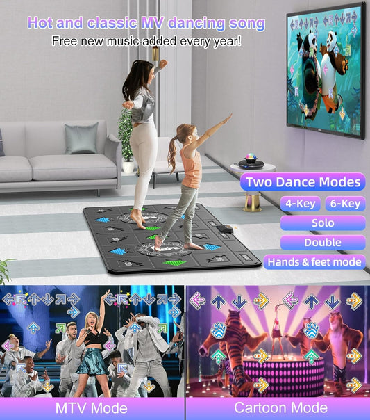 FWFX Dance Mat  for Kids & Adults, Interactive TV Fitness System for Family | Plug & Play Offline, 2-Player Dance & Sports Games, Preloaded, Expandable Music, Wireless Dance Pad for Home Workout & Gift