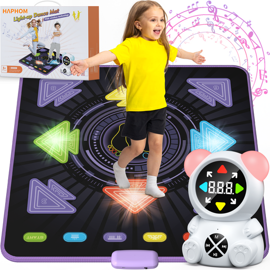 Haphom Dance Mat for Kids, Rechargeable Dance Mats for Girls and Boys, Light-up Dancing pad Game with Wireless Bluetooth, Christmas Birthday Gifts Ideas for 3-12 Year Old Kids