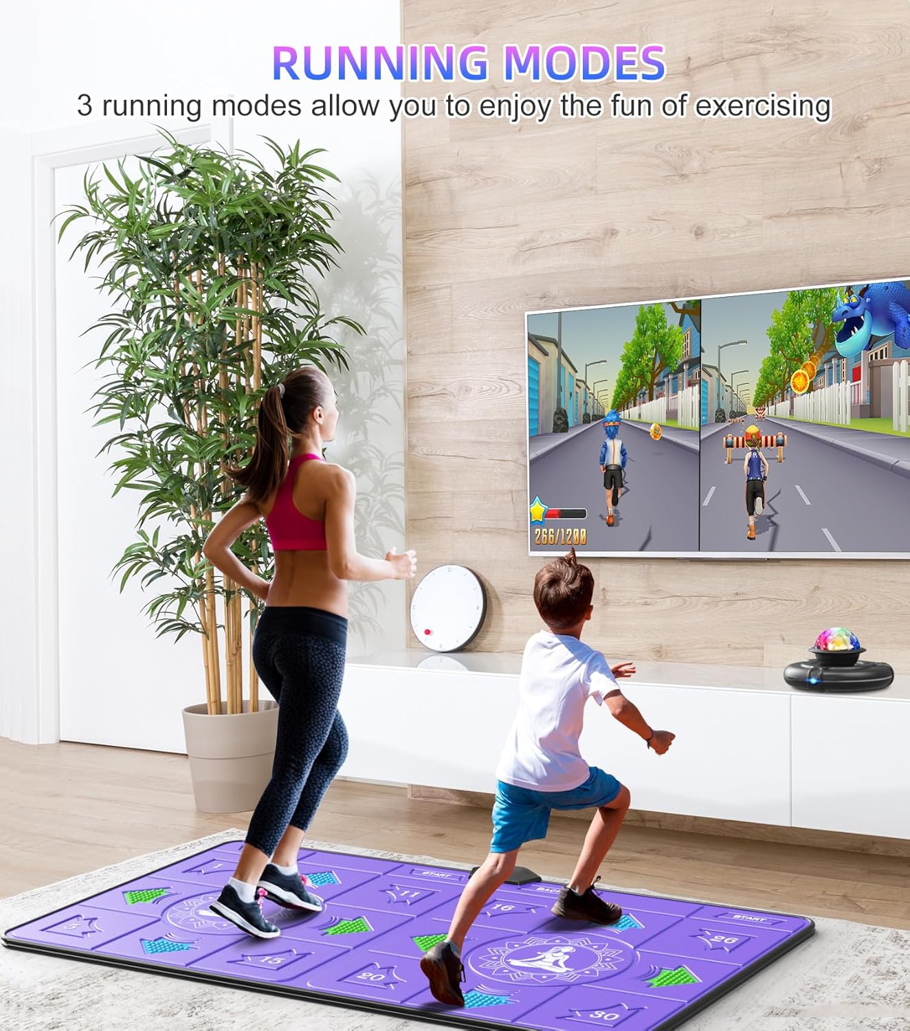 FWFX Wireless Dance Mat for Kids and Adults, Exercise Dance Pad Game for TV | Plug & Play, 2-Player, Multi-functional, Fun Family Fitness, Active Play Game, Expandable Music, No Wi-Fi, Thick PU Workout Mat