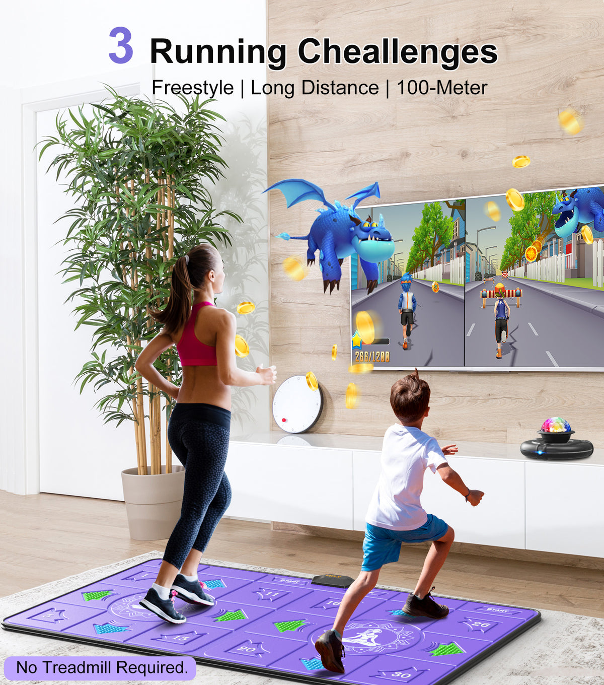FWFX Wireless Dance Mat for Kids and Adults, Exercise Dance Pad Game for TV | Plug & Play, 2-Player, Multi-functional, Fun Family Fitness, Active Play Game, Expandable Music, No Wi-Fi, Thick PU Workout Mat