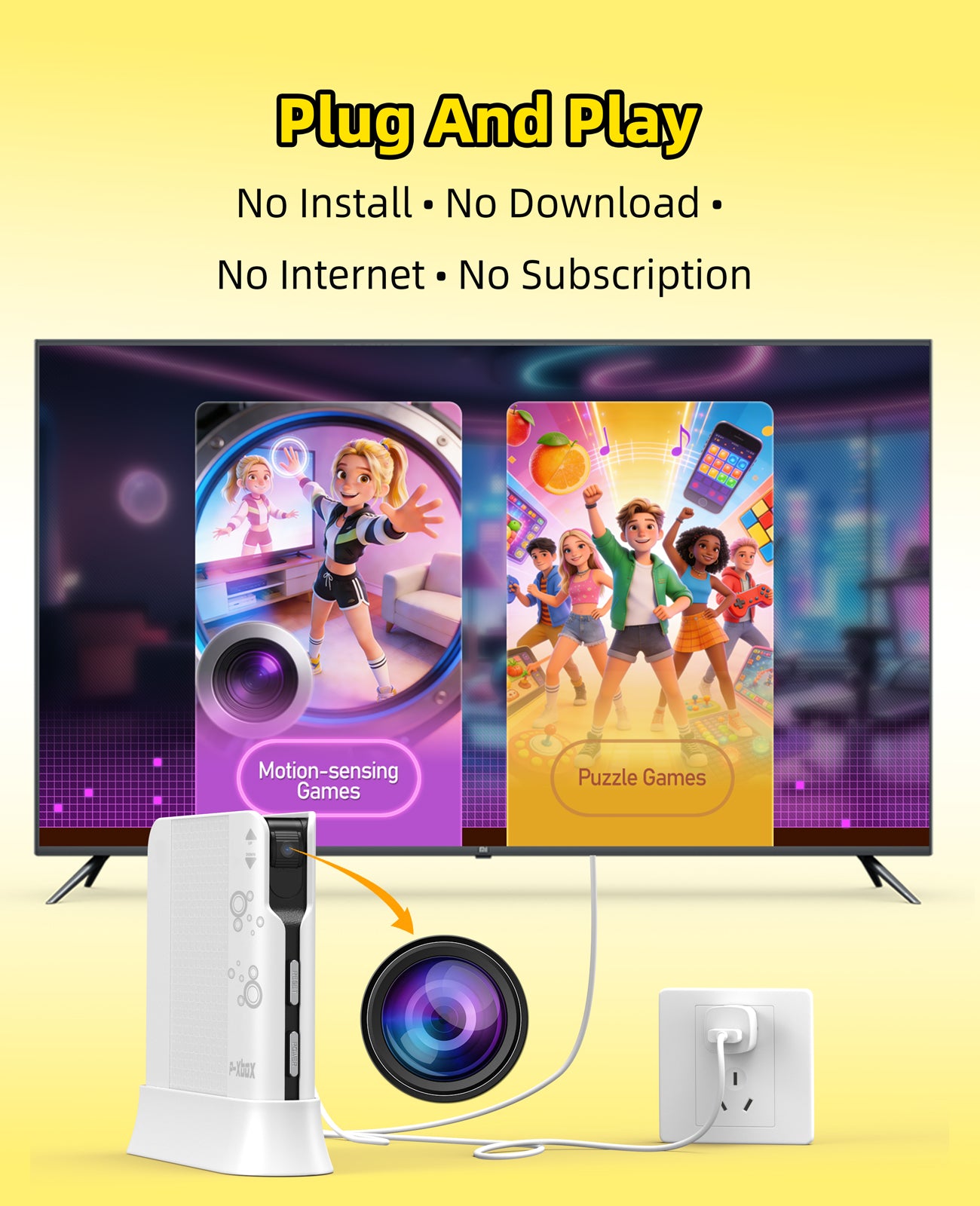 FWFX Kids Video Game Console - Plug and Play AR Motion Sensing Games for TV, Indoor Active Play System, Interactive Fun for Boys Girls, Family Game Night, Parties, Playdates, Gift Ages 4-12