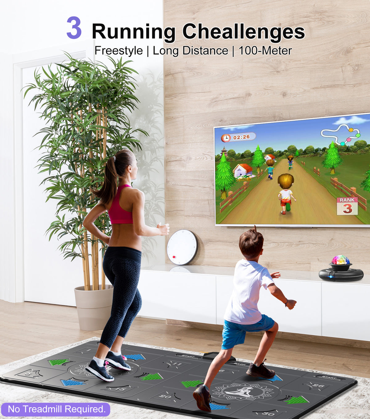 FWFX Dance Mat  for Kids & Adults, Interactive TV Fitness System for Family | Plug & Play Offline, 2-Player Dance & Sports Games, Preloaded, Expandable Music, Wireless Dance Pad for Home Workout & Gift