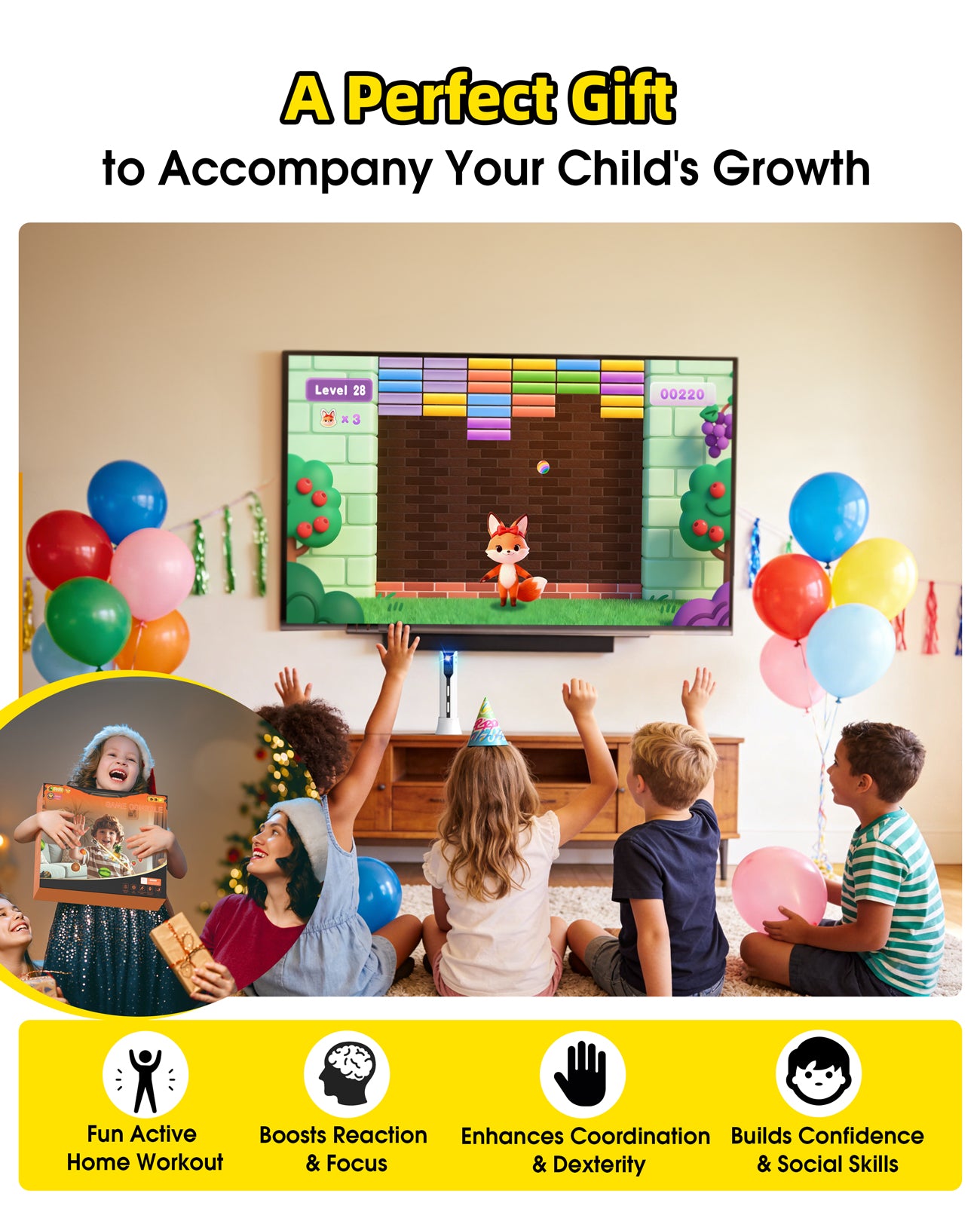 FWFX Kids Video Game Consoles for TV - Plug and Play Motion Sensor Games with Active Play System for Indoor Physical Activity, Interactive Fun for Boys Girls, Family Game Night & Birthday Gifts