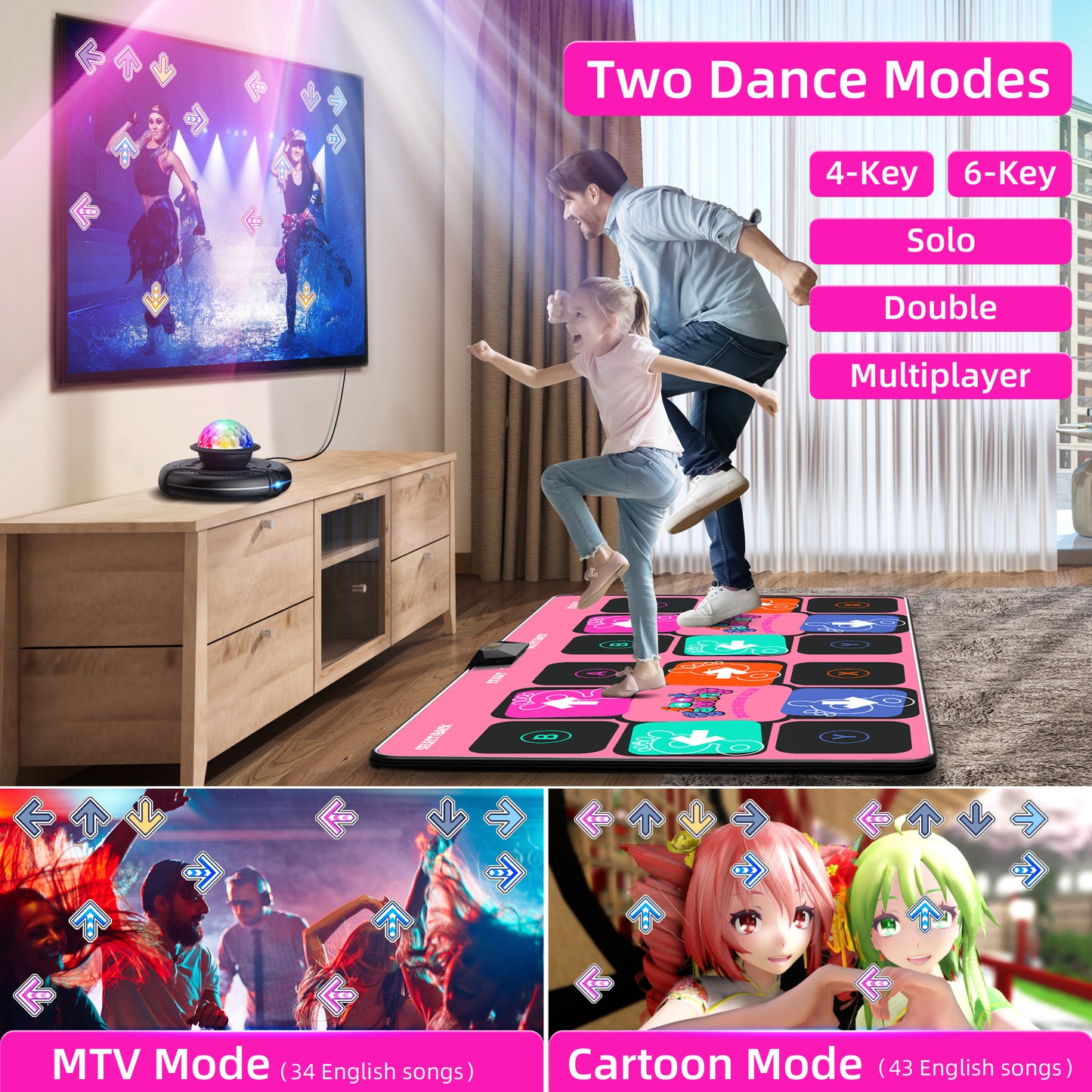 FWFX Electronic Dance Mats - Dance Mat Double Game for Kids and Adults, Wireless Musical Dancing Mat