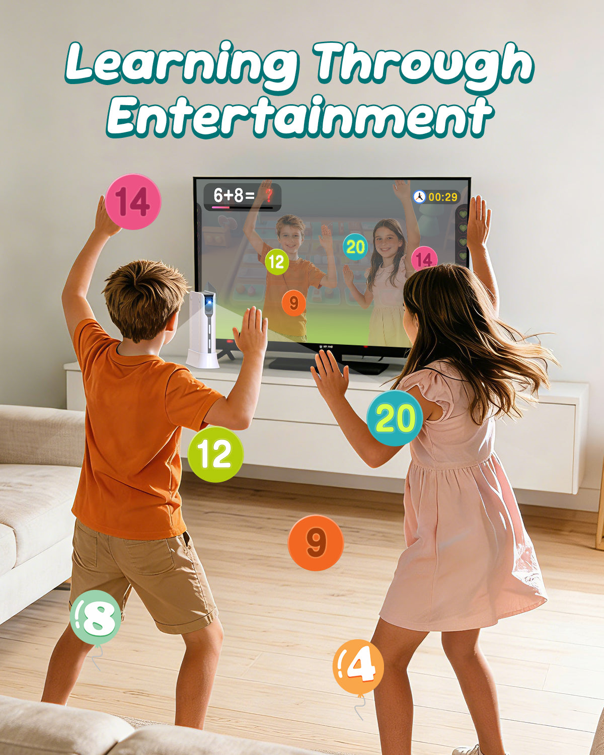 FWFX Kids AR Motion Gaming Console – Plug and Play Active Play System | AI Motion Tracking+ Gamepad, Preloaded Games. No Wi-Fi, Ideal for Indoor Active Play, Playdates, Birthday Gifts for Ages 4-12
