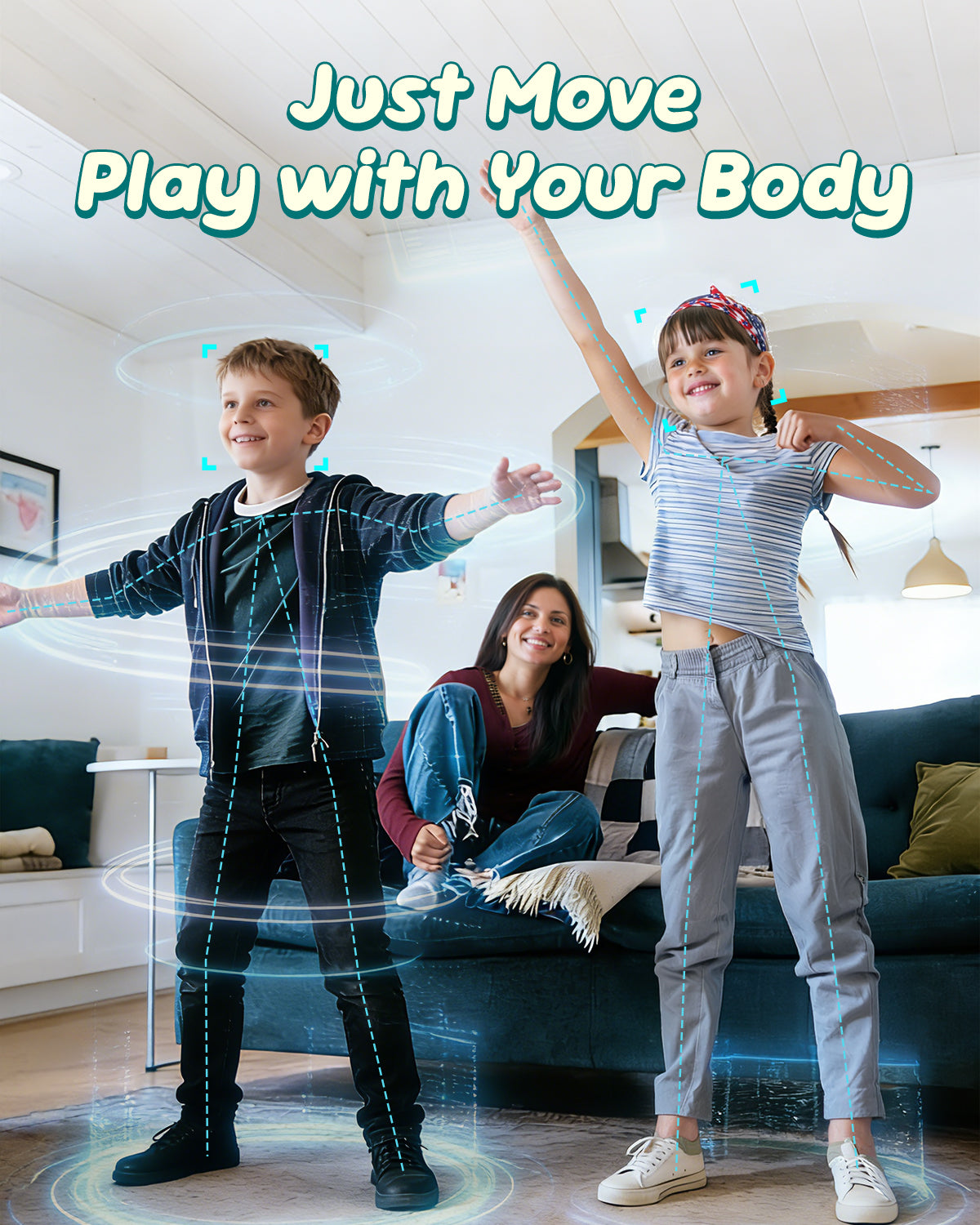 FWFX Kids AR Motion Gaming Console – Plug and Play Active Play System | AI Motion Tracking+ Gamepad, Preloaded Games. No Wi-Fi, Ideal for Indoor Active Play, Playdates, Birthday Gifts for Ages 4-12