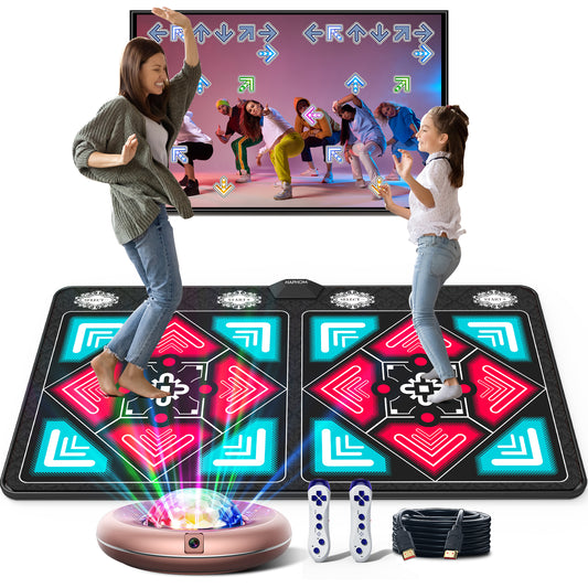 🅷🅰🅿🅷🅾🅼 Dance Mat for Kids and Adults, Anti-Slip Wireless Musical Electronic Pad for TV & Projector, Anti-Fatigue Rug for Exercise & Games, Smart Camera & 2 Motion Controllers, Gift for Boys & Girls
