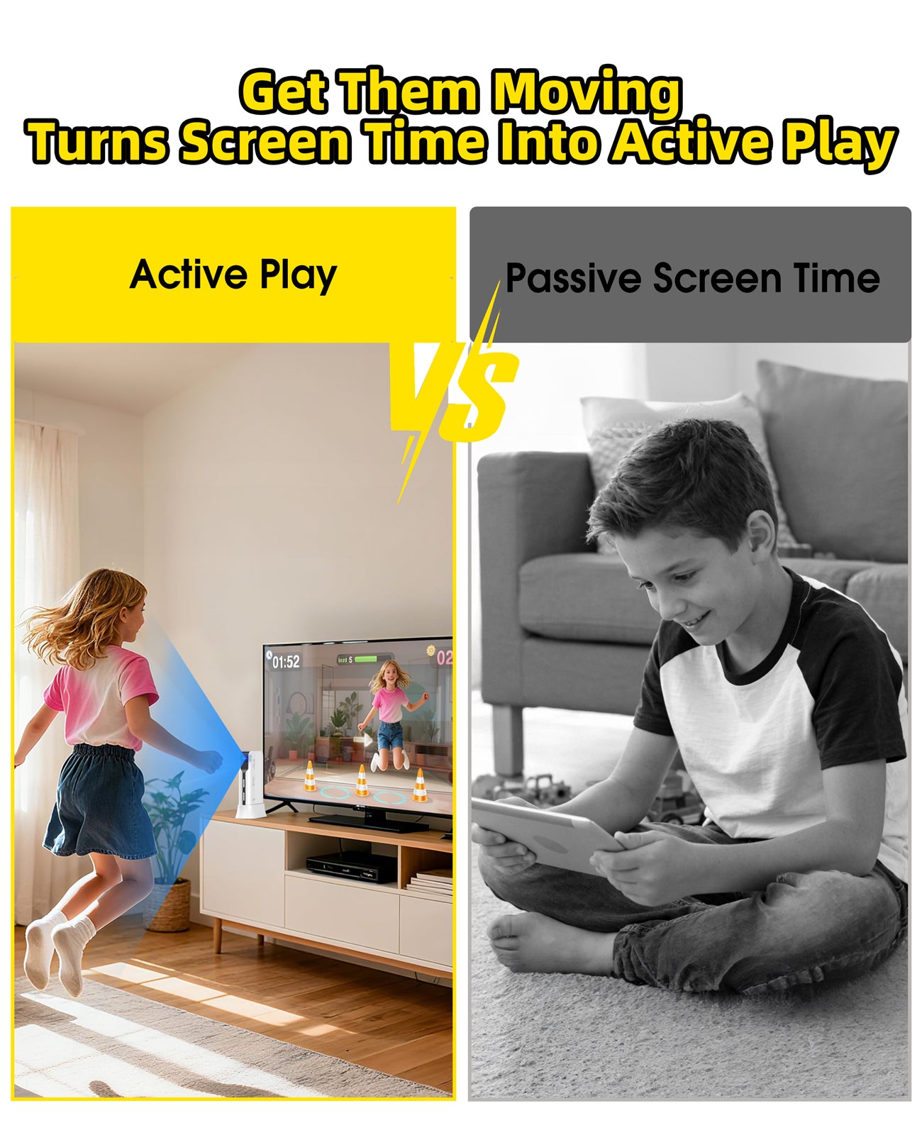 FWFX Kids Video Game Consoles for TV - Plug and Play Motion Sensor Games with Active Play System for Indoor Physical Activity, Interactive Fun for Boys Girls, Family Game Night & Birthday Gifts