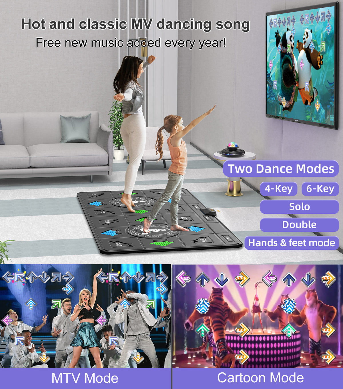 FWFX Dance Mat  for Kids & Adults, Interactive TV Fitness System for Family | Plug & Play Offline, 2-Player Dance & Sports Games, Preloaded, Expandable Music, Wireless Dance Pad for Home Workout & Gift