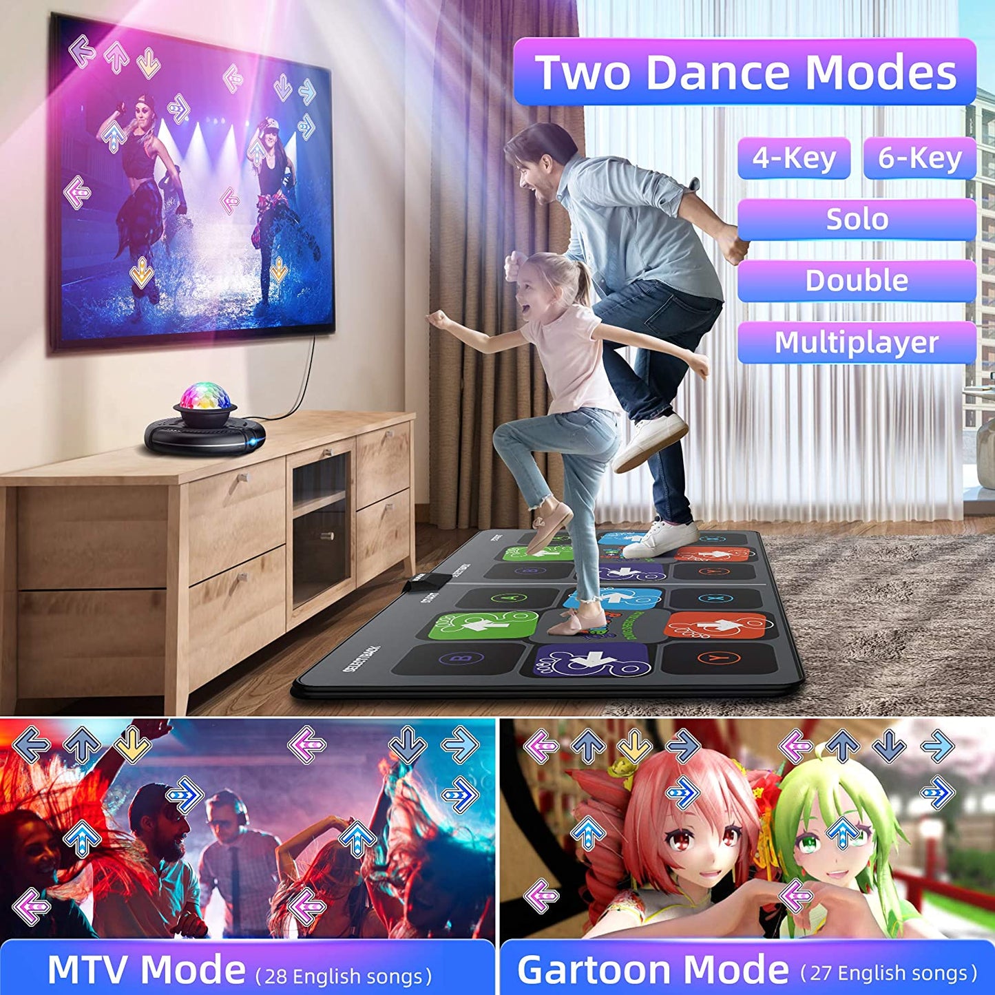 FWFX Dance Mat Games for TV - HDMI Wireless Musical Electronic Dance Mats with HD Camera, Double User Exercise Fitness Non-Slip Dance Step Pad Dancing Mat for Kids & Adults, Gift for Boys & Girls